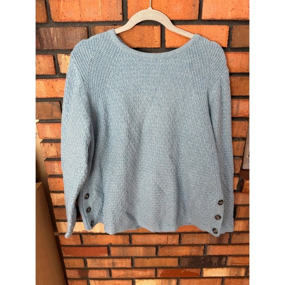 J. Jill Sweaters - J. Jill Womens Light Blue Textured Knit Button Side Pullover Sweater Medium